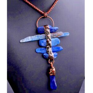 Natural Blue Quartz Stone Pendant Bohemian Style Necklace - Healing Crystals